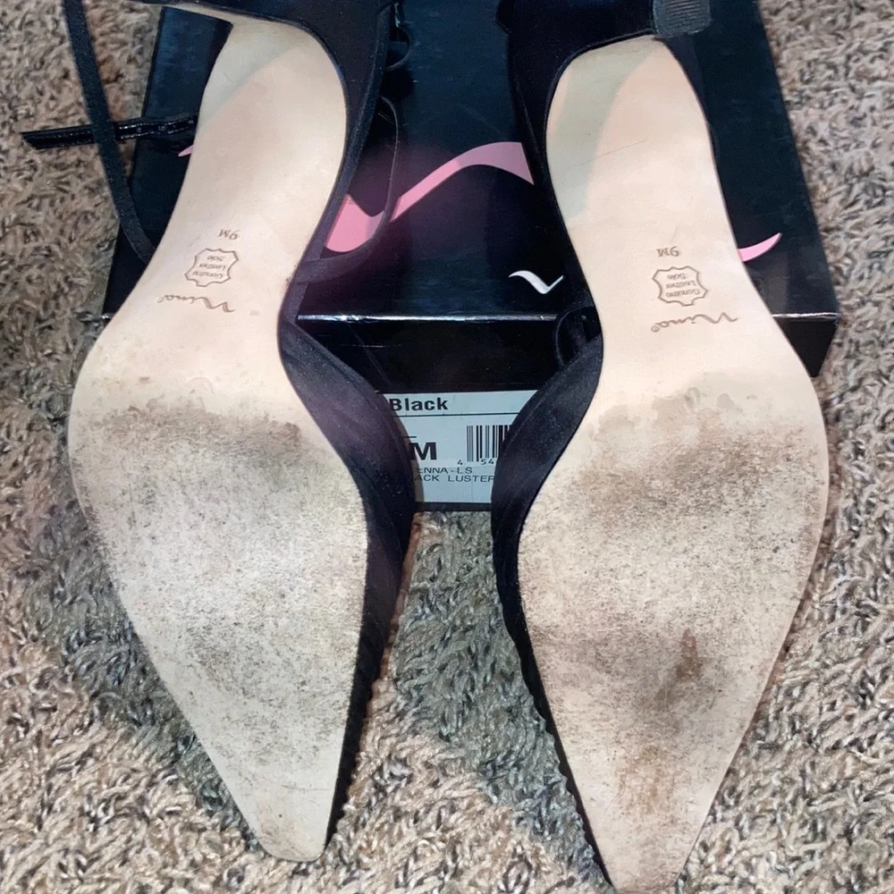 Nina sienna sling back black satin heels size 9